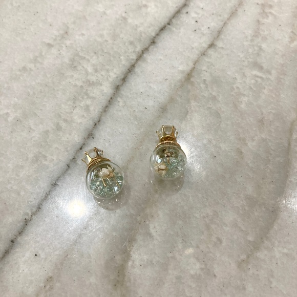 ‘Glass Ballroom' Dried Flower Sea Green Crystal Ball Earring - Picture 7 of 7